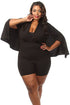 Black Dressy Fitted Plunging Wrap V Neck Cape Romper